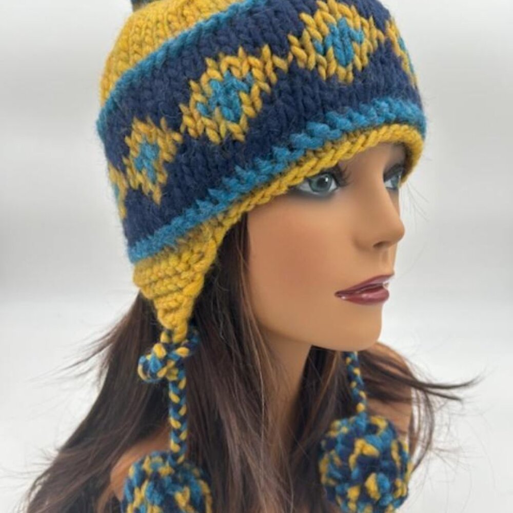 Hand Knitted Wool Beanie with Pom Pom